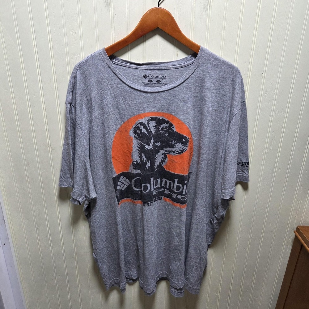 Columbia Shirt Mens 2XL Gray Dog Logo Graphic Tee Short Sleeve Tagless - Picture 2 of 7